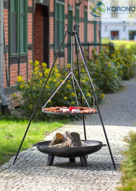 Grill na trójnogu Korono KOR104/304 80cm/100cm z rusztem ze stali czarnej oraz palenisko ogrodowe