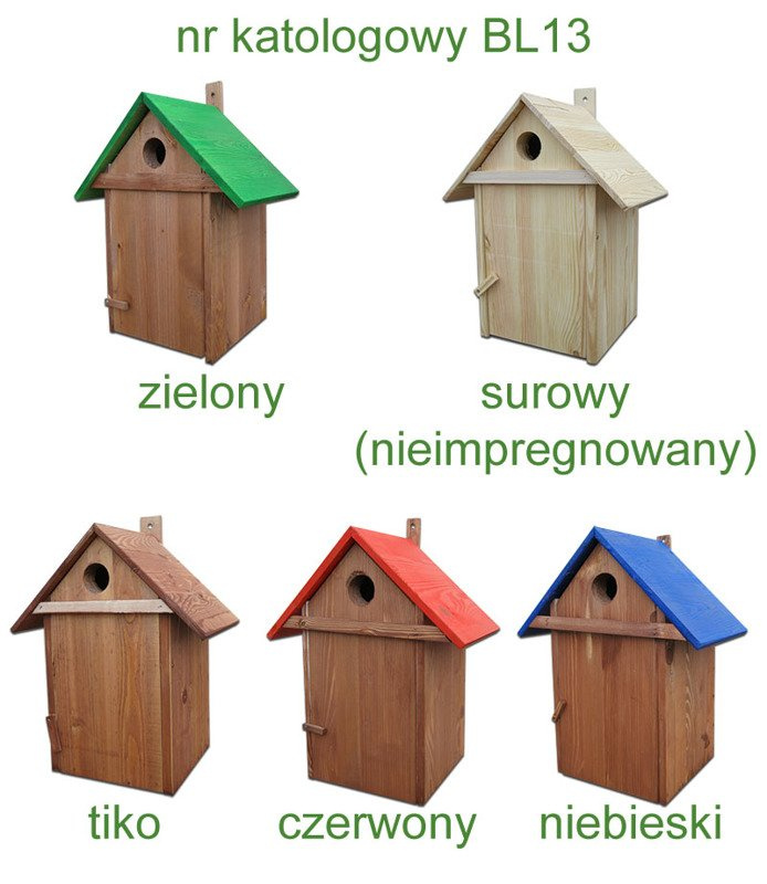 Budka lęgowa Drew-Handel BL13N/D niebieski karmnik dla ptaków wykonana z drewna iglastego odpornego na warunki atmosferyczne