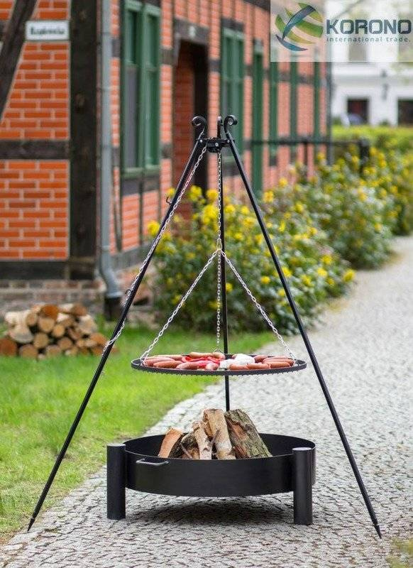 Grill na trójnogu Korono KOR103 plus KOR322 70/80cm z rusztem ze stali czarnej oraz palenisko ogrodowe