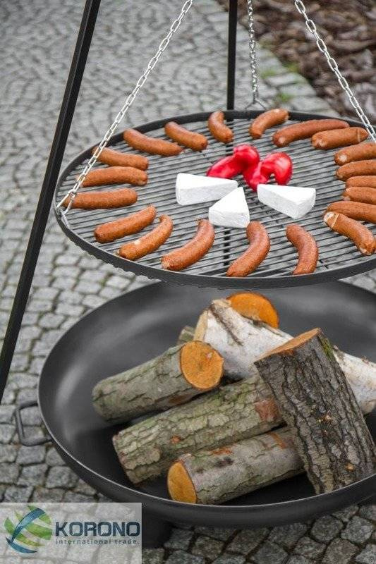 Grill na trójnogu Korono KOR101 plus KOR301 50cm/60cm z rusztem ze stali czarnej oraz palenisko ogrodowe