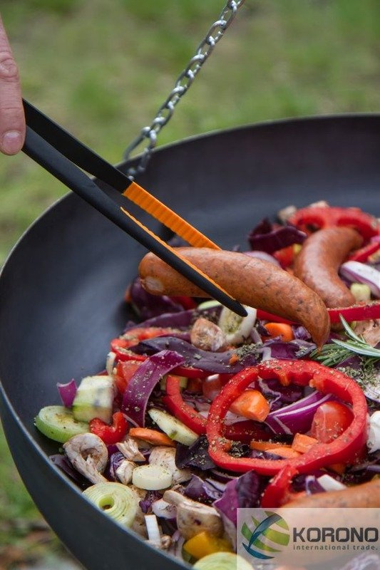 Wok na trójnogu z misą ze stali czarnej 200 cm / 60 cm średnica + kołowrotek