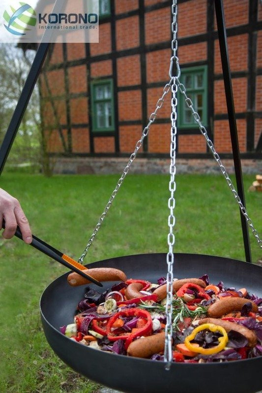 Wok na trójnogu z misą ze stali czarnej 200 cm / 60 cm średnica + kołowrotek