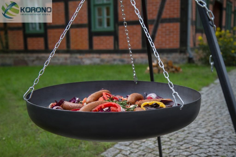 Wok na trójnogu z misą ze stali czarnej 200 cm / 60 cm średnica + kołowrotek