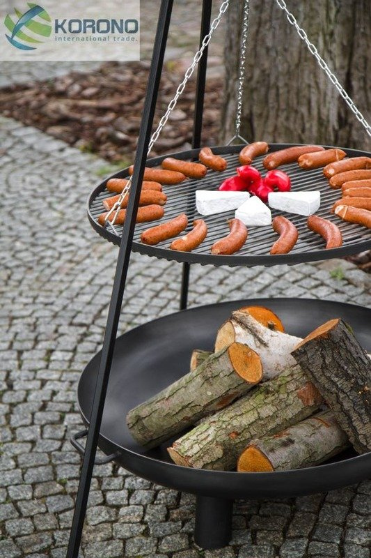 Grill na trójnogu Korono KOR104/304 80cm/100cm z rusztem ze stali czarnej oraz palenisko ogrodowe