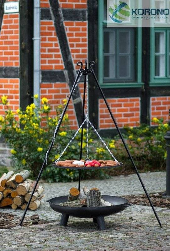 Grill na trójnogu Korono KOR103 plus KOR303 70cm/80cm z rusztem ze stali czarnej oraz palenisko ogrodowe