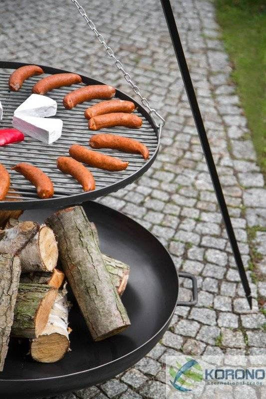 Grill na trójnogu Korono KOR101 plus KOR301 50cm/60cm z rusztem ze stali czarnej oraz palenisko ogrodowe