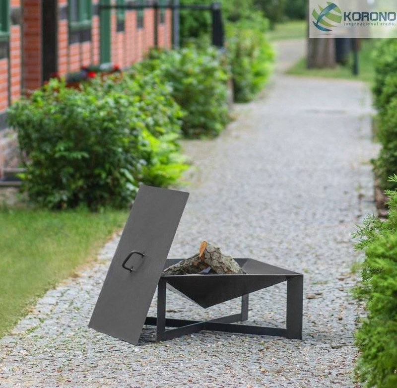 Palenisko ogrodowe Korono KOR330 plus KOR658 70x70cm stal czarna z pokrywką