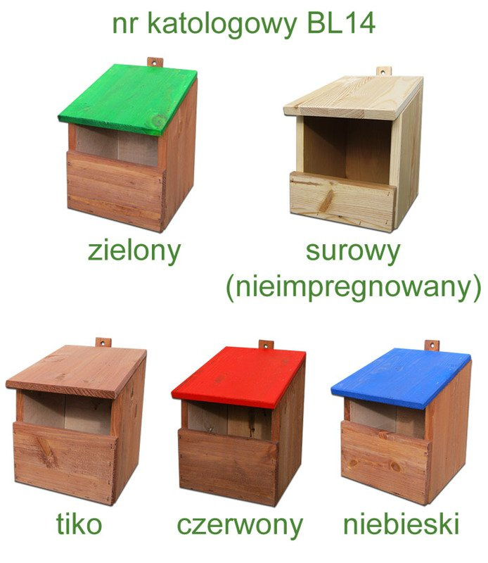 Budka lęgowa Drew-Handel BL14Z/D Zielony półotwarty karmnik dla ptaków wykonany z drewna iglastego odpornego na warunki atmosferyczne