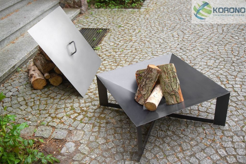 Palenisko ogrodowe Korono KOR415 70x70cm stal czarna z pokrywką idealne palenisko do ogrodu pozwoli na bezpieczne użytkowanie ogniska