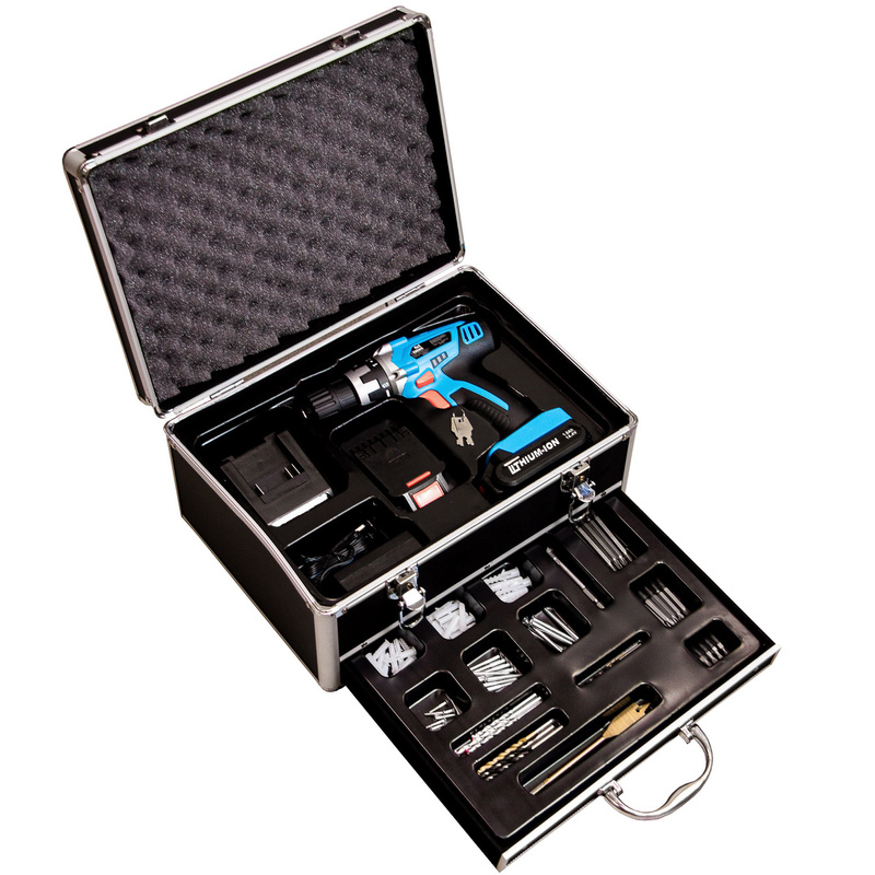 Wiertarka i wkrętarka WORK MEN WMPRT142LI-MC1H 2w1 akumulatorowa wiertarko-wkrętarka w zestawie z akcesoriami w aluminiowej skrzynce narzędziowej