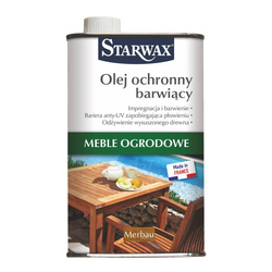 Olej ochronny barwiący Merbau STARWAX 43144 500ML do mebli ogrodowych boazerii i drewna egzotycznego tworzy warstwę ochronną przed tłuszczem i wodą