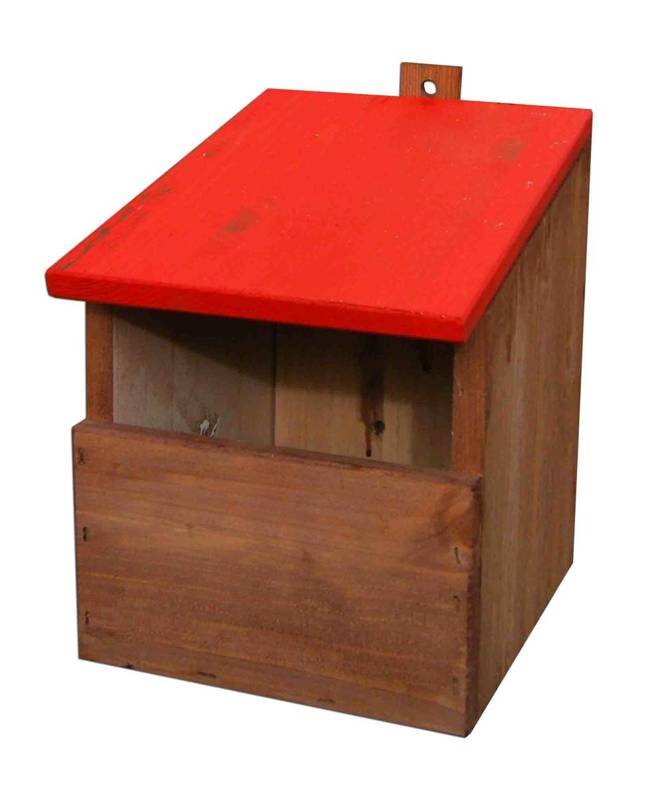 Budka lęgowa Drew-Handel BL14R/D czerwony półotwarty karmnik dla ptaków wykonany z drewna iglastego odpornego na warunki atmosferyczne