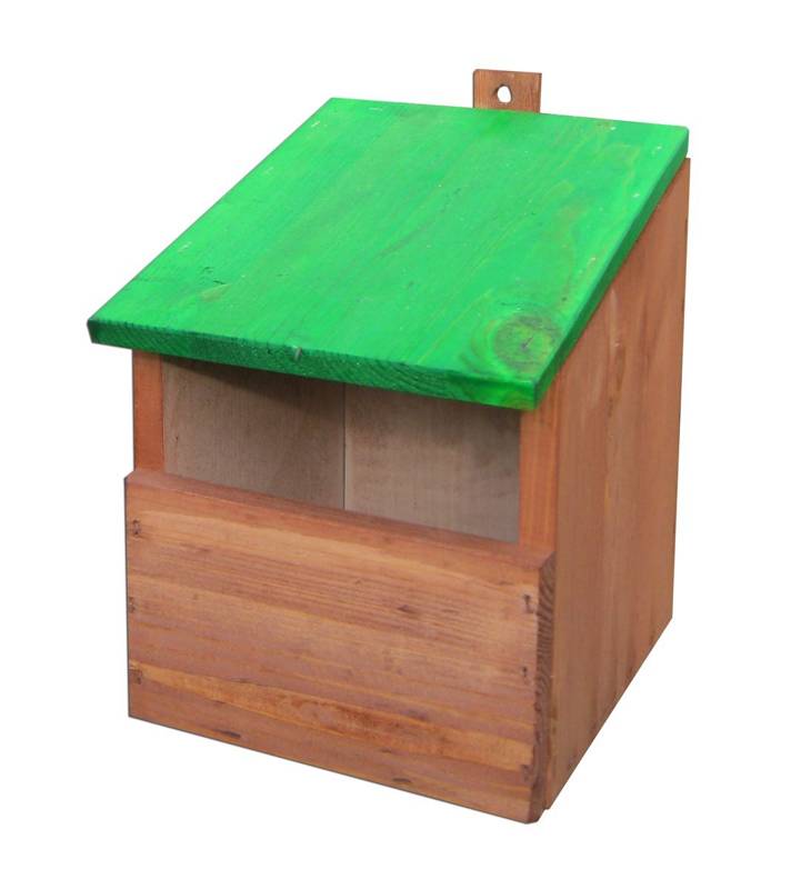 Budka lęgowa Drew-Handel BL14Z/D Zielony półotwarty karmnik dla ptaków wykonany z drewna iglastego odpornego na warunki atmosferyczne