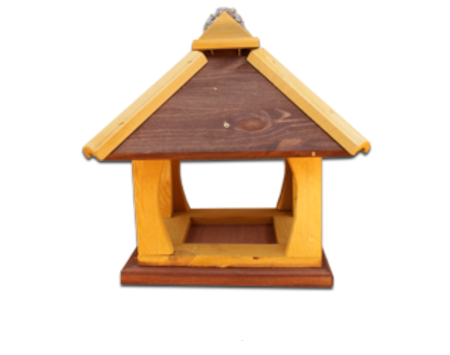 Karmnik dla ptaków Drew-Handel K35B 30cm Brązowy czterospadowy karmnik wykonany z drewna iglastego odpornego na warunki atmosferyczne