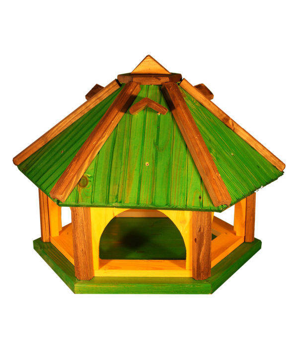 Karmnik dla ptaków z budką lęgową Drew-Handel KL50Z 52cm Zielony karmnik wykonany z drewna iglastego odpornego na warunki atmosferyczne