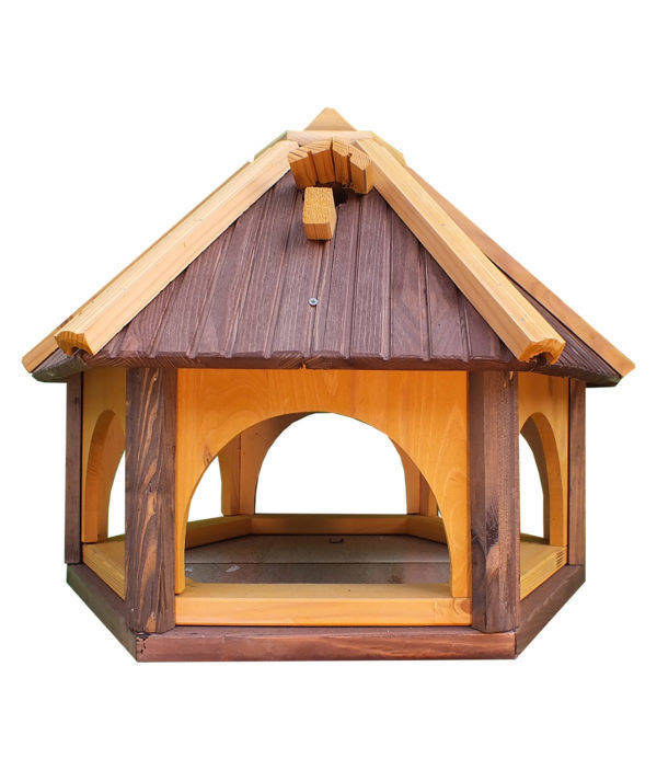 Karmnik dla ptaków z budką lęgową Drew-Handel KL60B 62cm Brązowy karmnik wykonany z drewna iglastego odpornego na warunki atmosferyczne