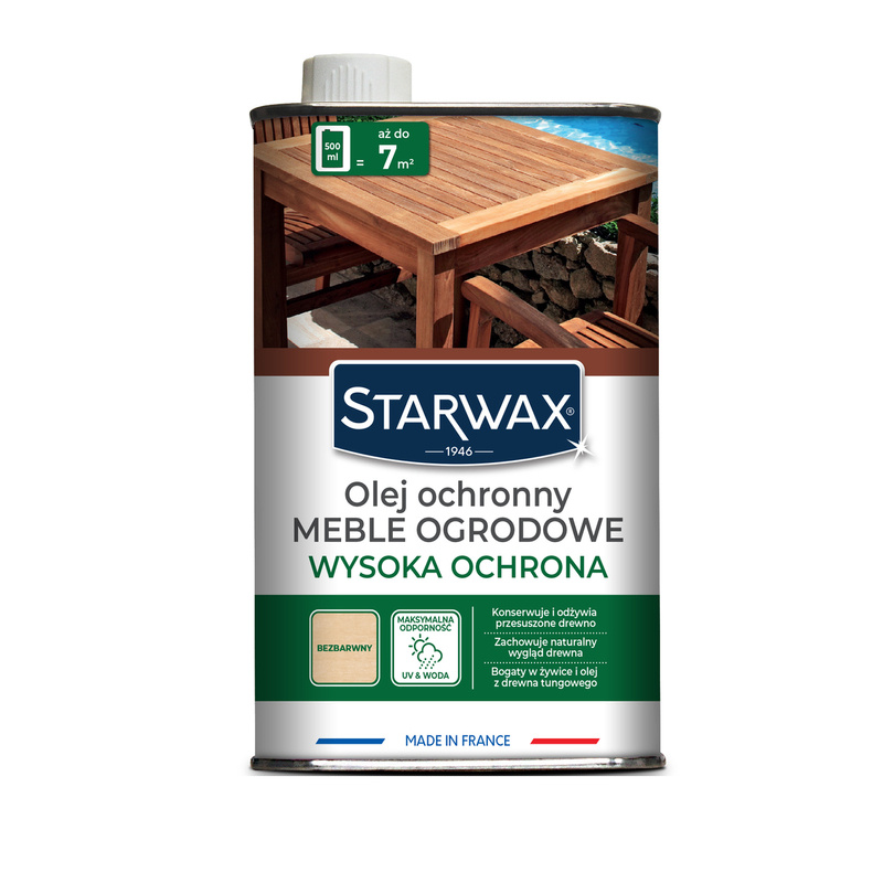 Olej ochronny TEK STARWAX  43146 500ML pielęgnuje i ochrania surowe drewno we wnętrzach i na zewnątrz tworzy warstwę zabezpieczającą drewno